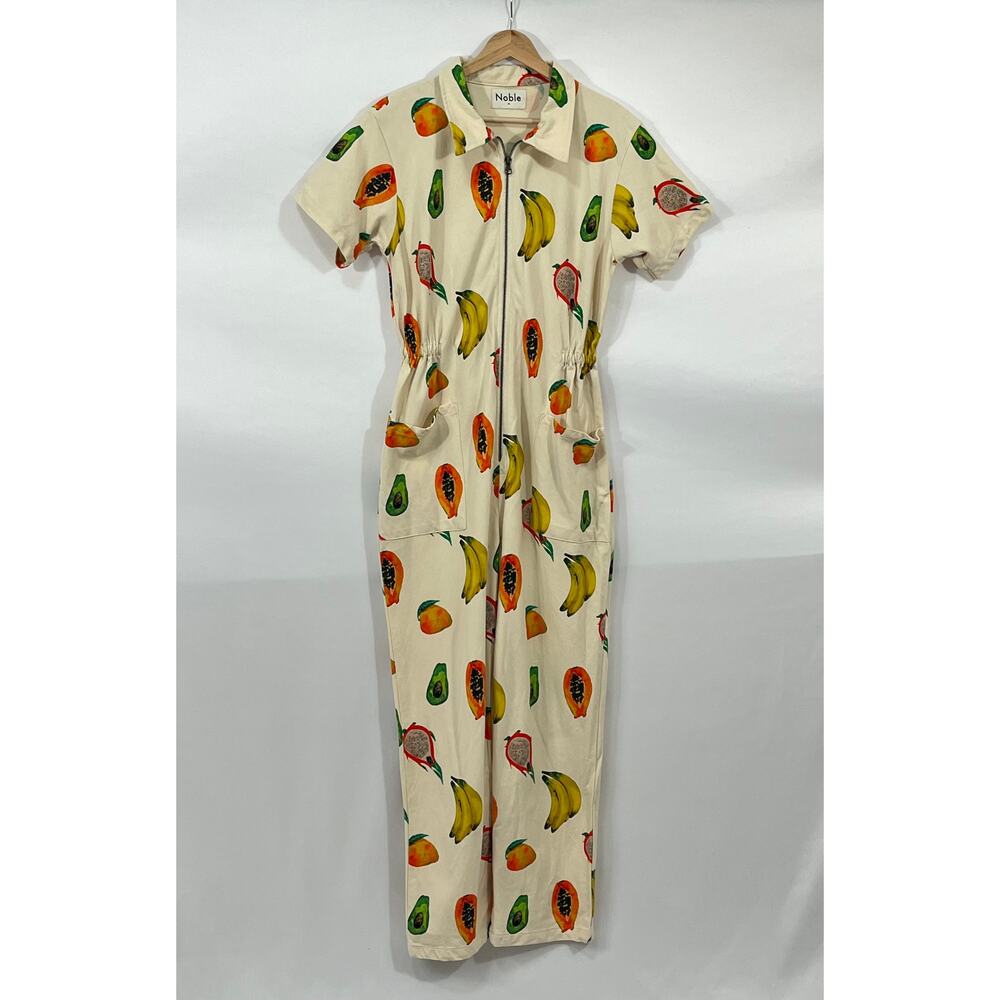 NOBLE Sz M Medium Fruit Frutas Print Short Sleeve Adult Jumpsuit Utility Suit - Picture 8 of 8